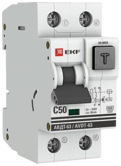 EKF DA63-50-30 Выключатель автоматический дифференциального тока АВДТ-63 1п+N 50А C 30мА тип A PROxima
