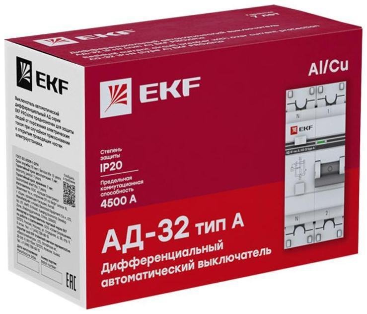 EKF DA32-32-30-a-pro Выключатель автоматический дифференциального тока АД-32 1п+N 32А C 30мА тип A PROxima