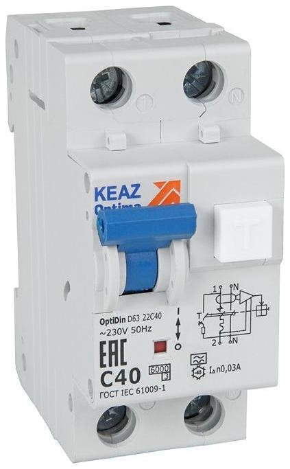 КЭАЗ 333141 Выключатель автоматический дифференциального тока OptiDin D63-22C10-A-У3 6кА (2P, C10, 30mA)