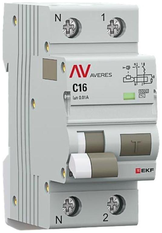 EKF rcbo6-1pn-16C-10-ac-av Выключатель автоматический дифференциального тока DVA-6 1P+N 16А (C) 10мА (AC) 6кА AVERES