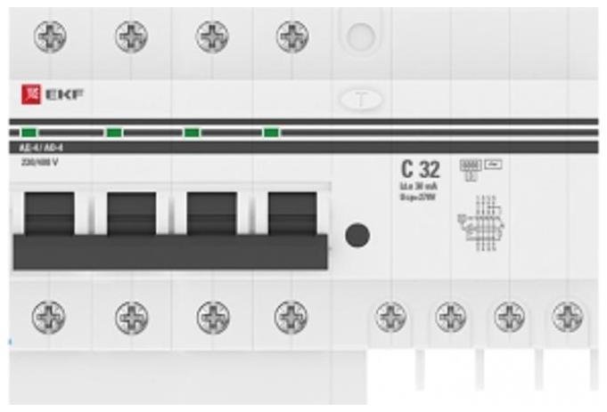 EKF DA4-6-32-30-pro Выключатель автоматический дифференциального тока АД-4 32А/ 30мА (характеристика C, AC, электронный, защита 270В) 6кА PROxima
