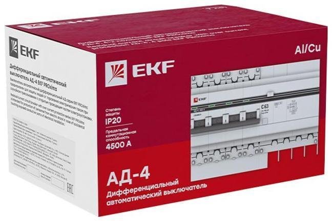 EKF DA4-6-16-30-pro Выключатель автоматический дифференциального тока АД-4 16А/ 30мА (характеристика C, AC, электронный, защита 270В) 6кА PROxima