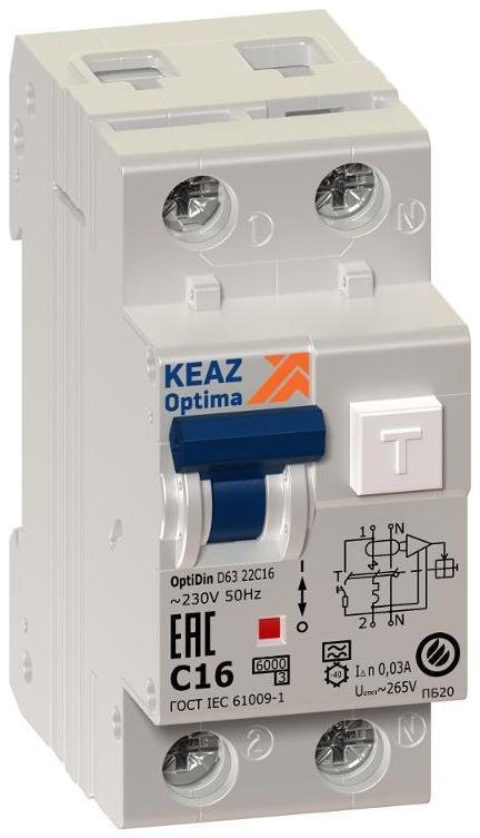 КЭАЗ 103502 Выключатель автоматический дифференциального тока OptiDin D63-21C25-A-УХЛ4 2п 25А C 10мА тип A
