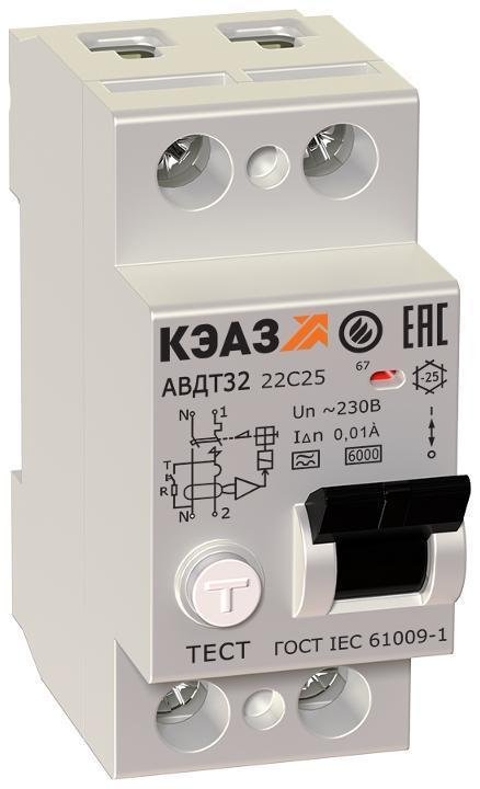 КЭАЗ 228071 Выключатель автоматический дифференциального тока АВДТ32-23C50-A-УХЛ4 2п 50А C 100мА тип A