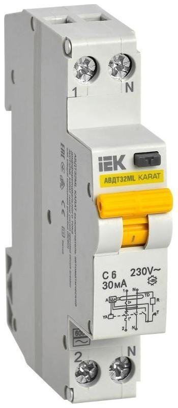 IEK MVD12-1-006-C-030 Выключатель автоматический дифференциального тока АВДТ32МL С6 30мА KARAT