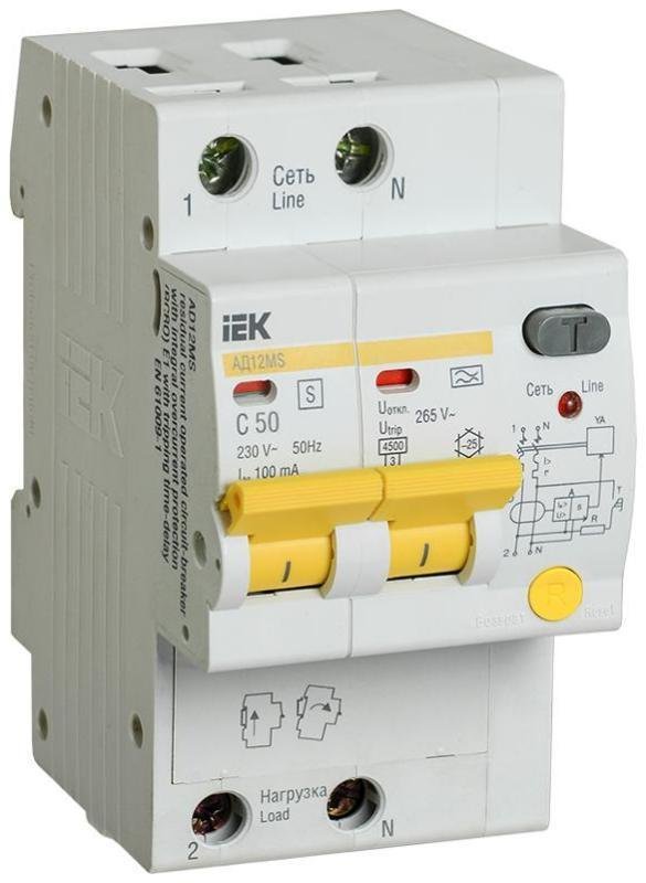 IEK MAD123-2-050-C-100 Выключатель автоматический дифференциального тока АД12MS 2п 50А C 100мА тип A (3 мод)