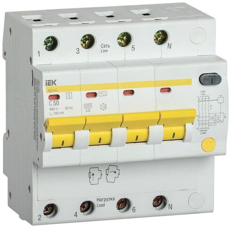 IEK MAD13-4-050-C-100 Выключатель автоматический дифференциального тока АД14S 4п 50А C 100мА тип AC (5 мод)