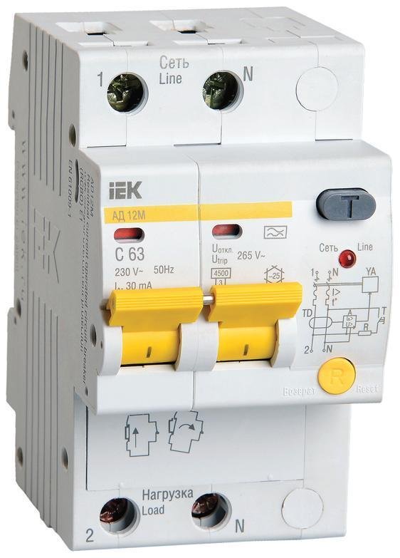 IEK MAD12-2-063-C-030 Выключатель автоматический дифференциального тока АД12М 2п 63А C 30мА тип A (3 мод)