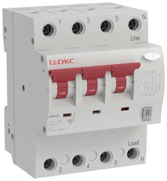 DKC MDR63N-3N3C25-A Автоматический выключатель дифференциального тока YON max типа MDR, 3P+N, 100mA, 25A, хар-ка C, 6kA, тип A