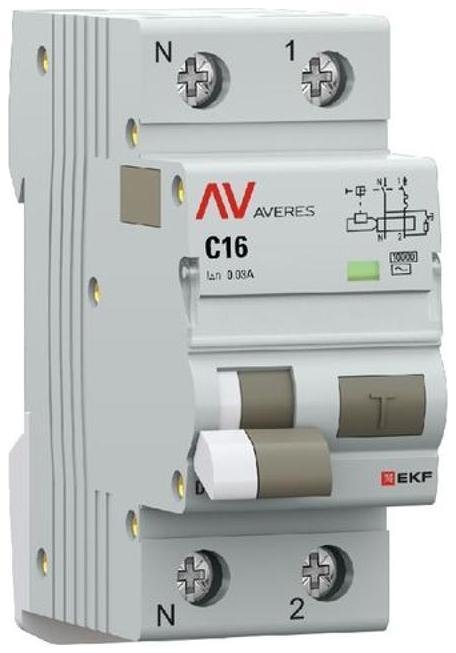 EKF rcbo10-1pn-16C-30-ac-av Дифференциальный автомат (АВДТ) DVA-10 1P+N 16А (C) 30мА (AC) 10кА