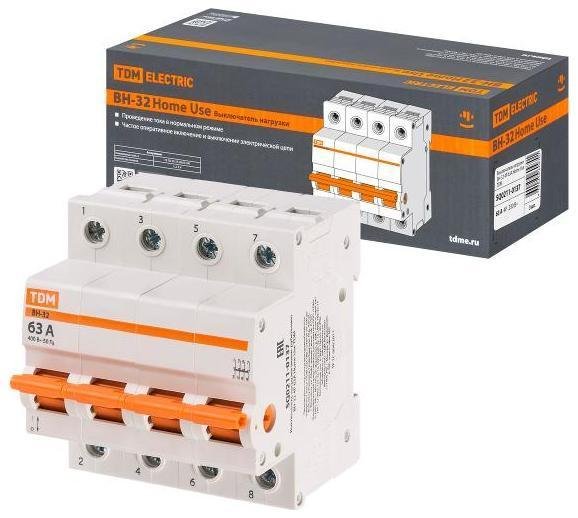 TDM electric SQ0211-0137 Выключатель нагрузки модульный (мини-рубильник) ВН-32 4P 63A Home Use