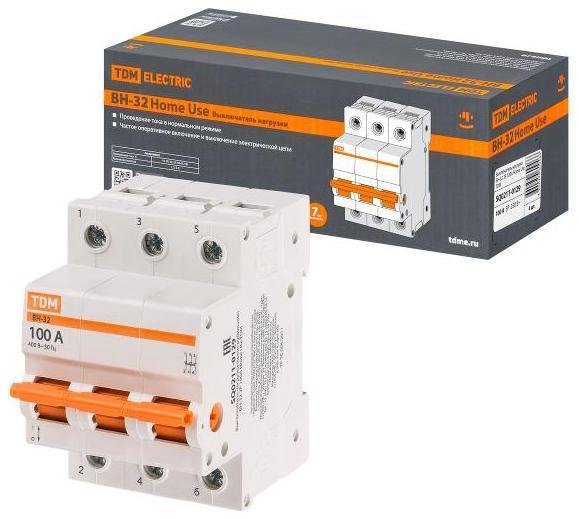 TDM electric SQ0211-0129 Выключатель нагрузки модульный (мини-рубильник) ВН-32 3P 100A Home Use