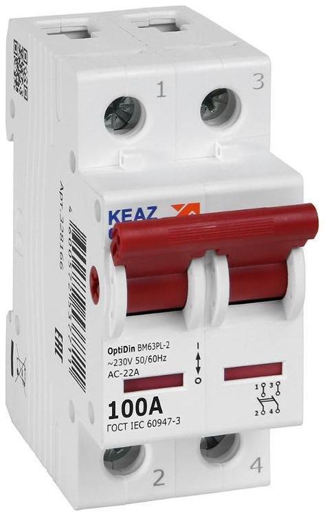 КЭАЗ 328166 Выключатель нагрузки модульный OptiDin BM63PL-2100-УХЛ3 (BM63PL) [в упаковке 6, цена за 1 шт]