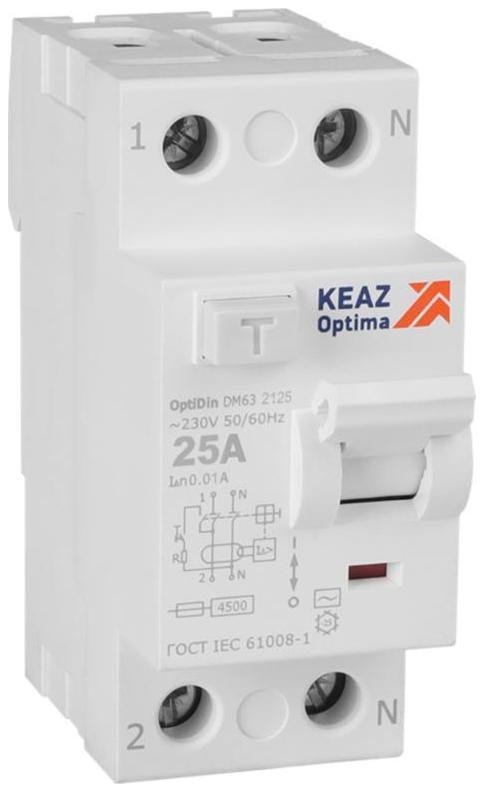 КЭАЗ 343882 Выключатель дифференциального токаOptiDin DM63-2125-AC-4,5-УХЛ4 (2P, 25, 10mA)