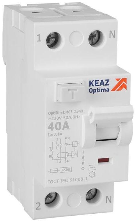 КЭАЗ 343895 Выключатель дифференциального токаOptiDin DM63-2340-AC-4,5-УХЛ4 (2P, 40, 100mA)