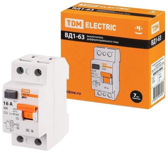 TDM electric SQ0203-0004 Выключатель дифференциальный (УЗО) ВД1-63 2п 16А 30мА тип AC