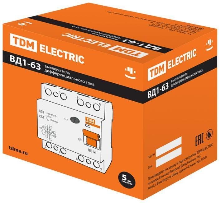 TDM electric SQ0203-0029 Выключатель дифференциальный (УЗО) ВД1-63 4п 25А 100мА тип AC