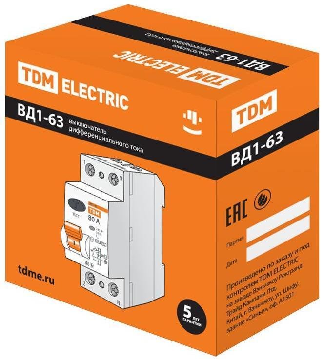 TDM electric SQ0203-0024 Выключатель дифференциальный (УЗО) ВД1-63 2п 100А 300мА тип AC