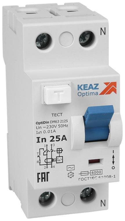 КЭАЗ 254176 Выключатель дифференциальный (УЗО) OptiDin DМ63-2240-AС-УХЛ4 2п 40А 30мА тип AC