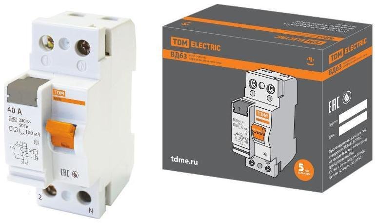 TDM electric SQ0220-0019 Выключатель дифференциальный (УЗО) ВД63 2Р 40А 100мА (электронное)