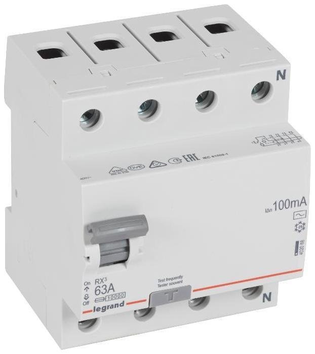 Legrand 402068 Выключатель дифференциальный (УЗО) RX3 4п 63А 100мА тип AC