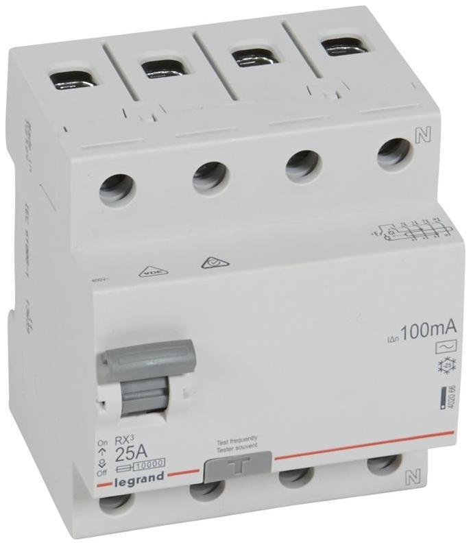 Legrand 402066 Выключатель дифференциальный (УЗО) RX3 4п 25А 100мА тип AC