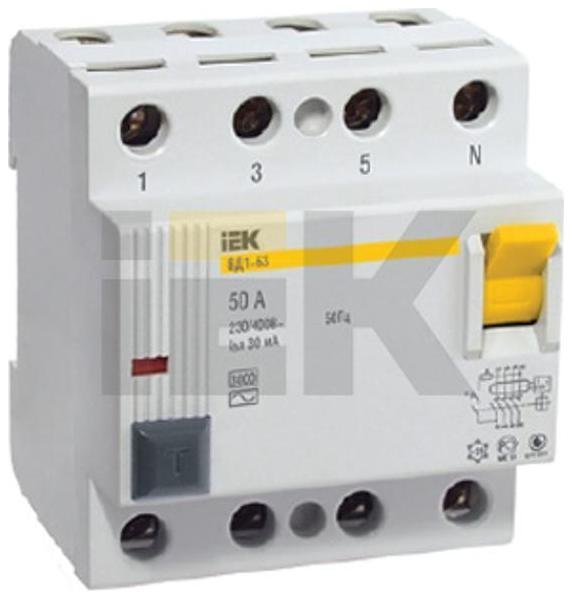 IEK MDV10-4-050-300 Выключатель дифференциальный (УЗО) ВД1-63 4п 50А 300мА тип AC
