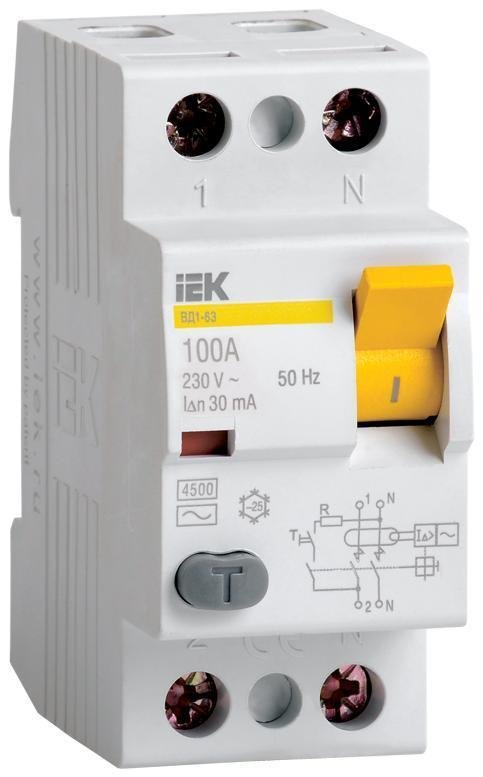 IEK MDV10-2-080-300 Выключатель дифференциальный (УЗО) ВД1-63 2п 80А 300мА тип AC
