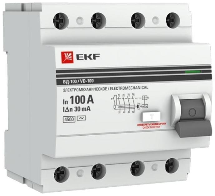 EKF elcb-4-100-30-em-pro Выключатель дифференциальный (УЗО) ВД-100 4п 100А 30мА (тип АС) PROximа