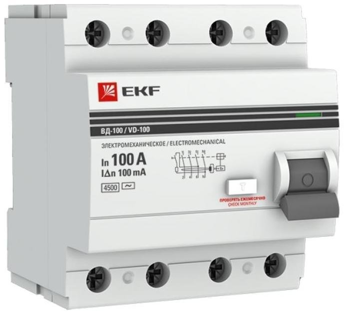 EKF elcb-4-100-100-em-pro Выключатель дифференциальный (УЗО) ВД-100 4п 100А 100мА (тип АС) PROximа