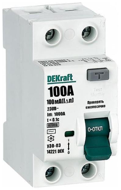 DEKraft 14221DEK Выключатель дифференциальный (УЗО) УЗО-03 2п 100A 100мА тип AC 6кА