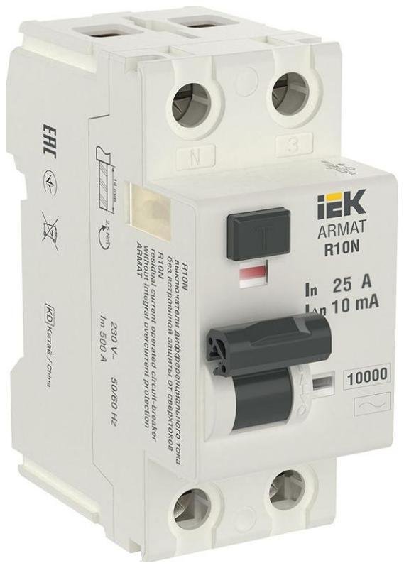 IEK AR-R10N-2-025C010 Выключатель дифференциальный (УЗО) R10N 2P 25А 10мА тип AC ARMAT