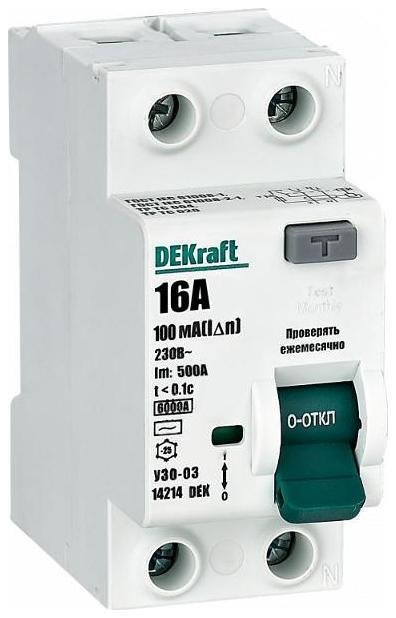 DEKraft 14214DEK Выключатель дифференциальный (УЗО) УЗО-03 2п 16А 100мА тип AC 6кА