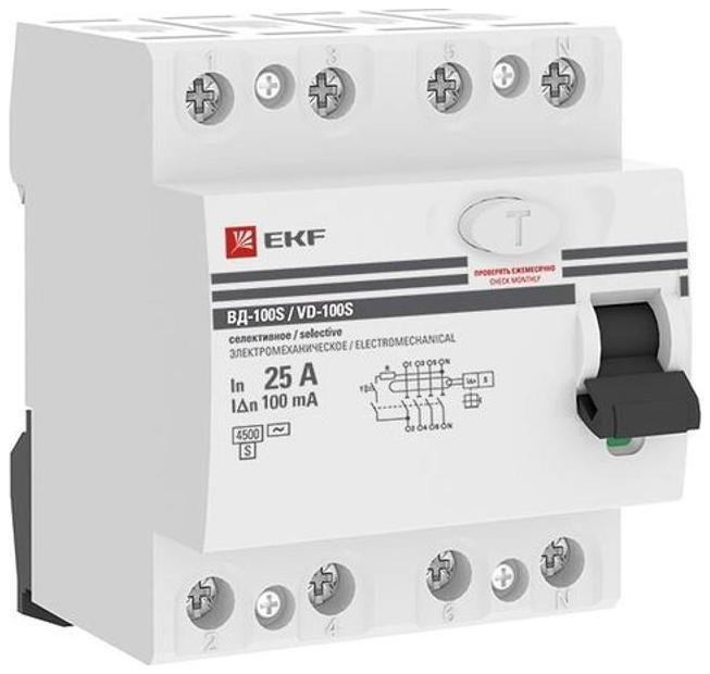 EKF elcb-4-25-100S-em-pro Выключатель дифференциальный (УЗО) селективное 4P 25А/100мА (электромеханическое) PROxima
