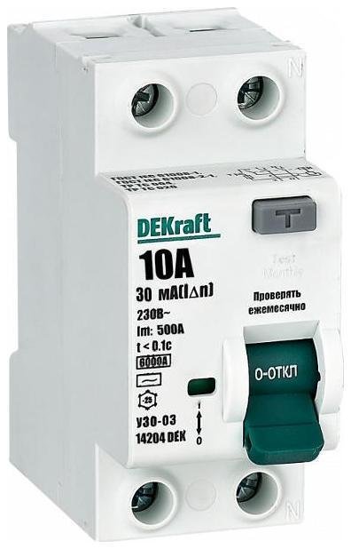 DEKraft 14204DEK Выключатель дифференциальный (УЗО) УЗО-03 2п 10А 30мА тип AC 6кА