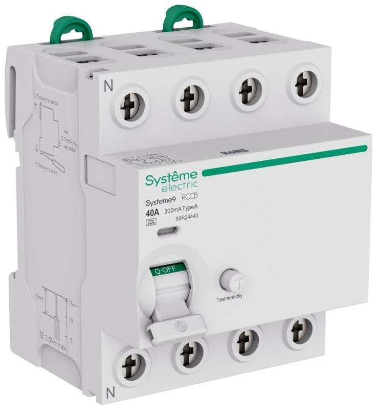 Systeme Electric S9R24440 Systeme9 Выключатель дифференциального тока (ВДТ) 40A 4P 300мА Тип-A 400В
