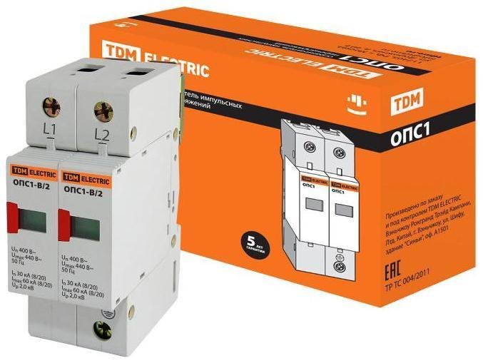 TDM electric SQ0201-0002 Разрядник ОПС1-B 2Р In=30kA Un=400B Im=60kA