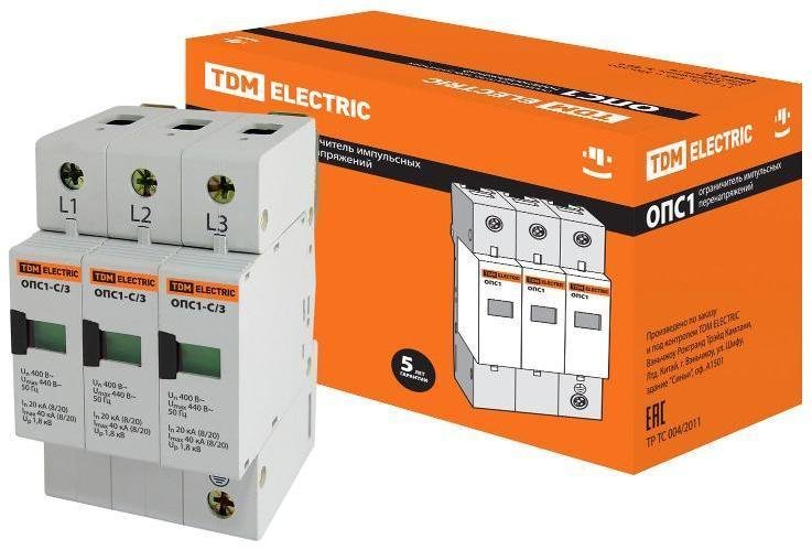 TDM electric SQ0201-0007 Разрядник ОПС1-C 3Р In=20kA Un=400B Im=40kA