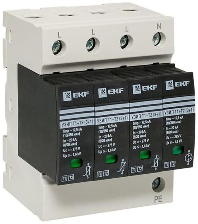 EKF OV12-31-506 Устройство защиты от импульсных перенапряжений Т1+Т2; Iimp-12,5kA; In-20kA; Uc-275В; 3+1 PROxima