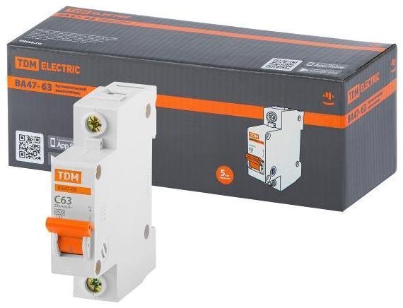 TDM electric SQ0218-0009 Выключатель автоматический однополюсный ВА47-63 63А C 4,5кА [в упаковке 12, цена за 1 шт]