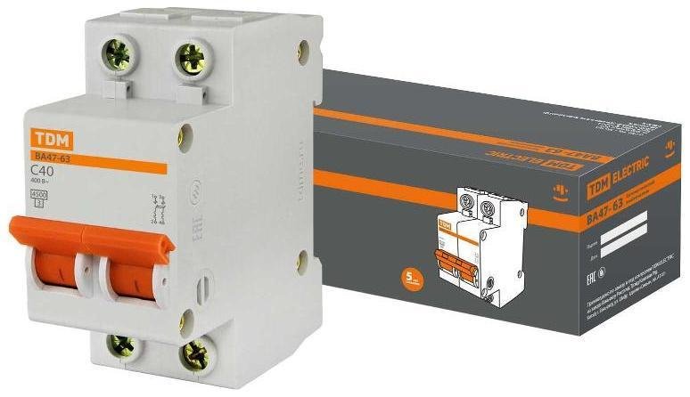 TDM electric SQ0218-0014 Выключатель автоматический двухполюсный ВА47-63 40А C 4,5кА [в упаковке 6, цена за 1 шт]