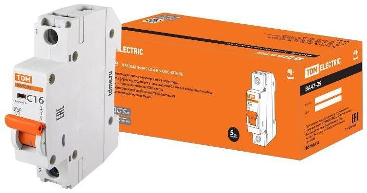 TDM electric SQ0206-0074 Выключатель автоматический однополюсный ВА47-29 16А C 4,5кА