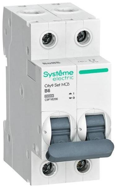 Systeme Electric C9F16206 Выключатель автоматический двухполюсный 6A B 6kA City9 [в упаковке 6, цена за 1 шт]