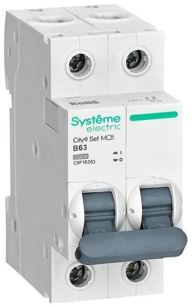 Systeme Electric C9F16263 Выключатель автоматический двухполюсный 63A B 6kA City9 [в упаковке 6, цена за 1 шт]