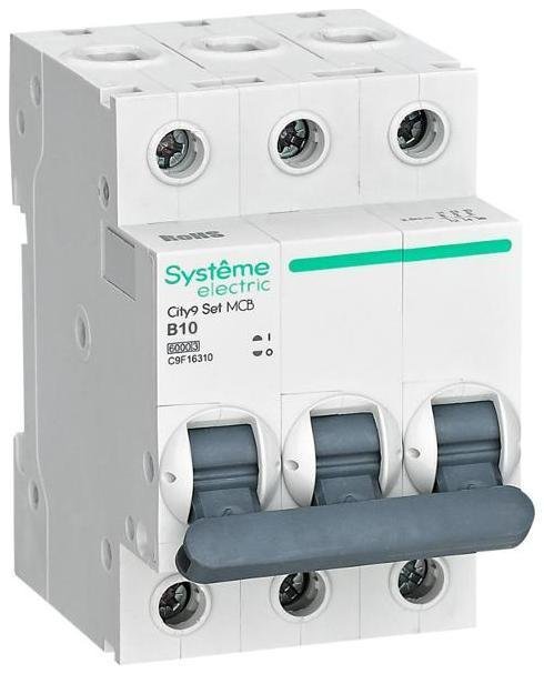 Systeme Electric C9F16310 Выключатель автоматический трёхполюсный 10A B 6kA City9 [в упаковке 4, цена за 1 шт]
