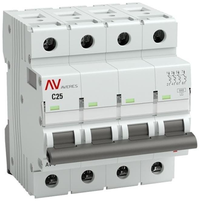 EKF mcb6-4-25C-av Выключатель автоматический четырехполюсный AV-6 25А C 6кА AVERES