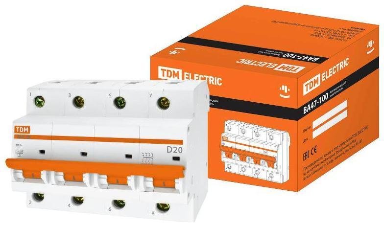 TDM electric SQ0207-0036 Выключатель автоматический четырехполюсный ВА47-100 20А D 10кА