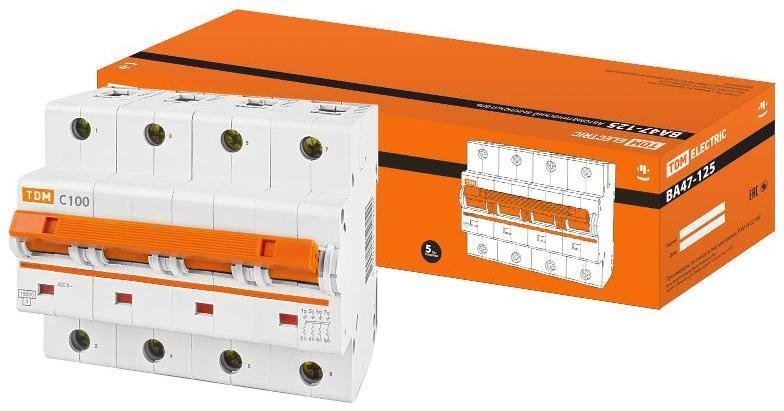 TDM electric SQ0208-0095 Выключатель автоматический четырехполюсный ВА47-125 100А C 15кА