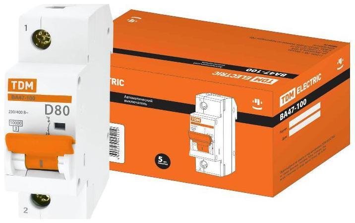 TDM electric SQ0207-0010 Выключатель автоматический однополюсный ВА47-100 80А D 10кА