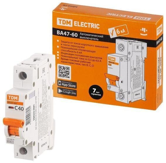 TDM electric SQ0223-0081 Выключатель автоматический однополюсный ВА47-60 1Р 40А 6кА х-ка С